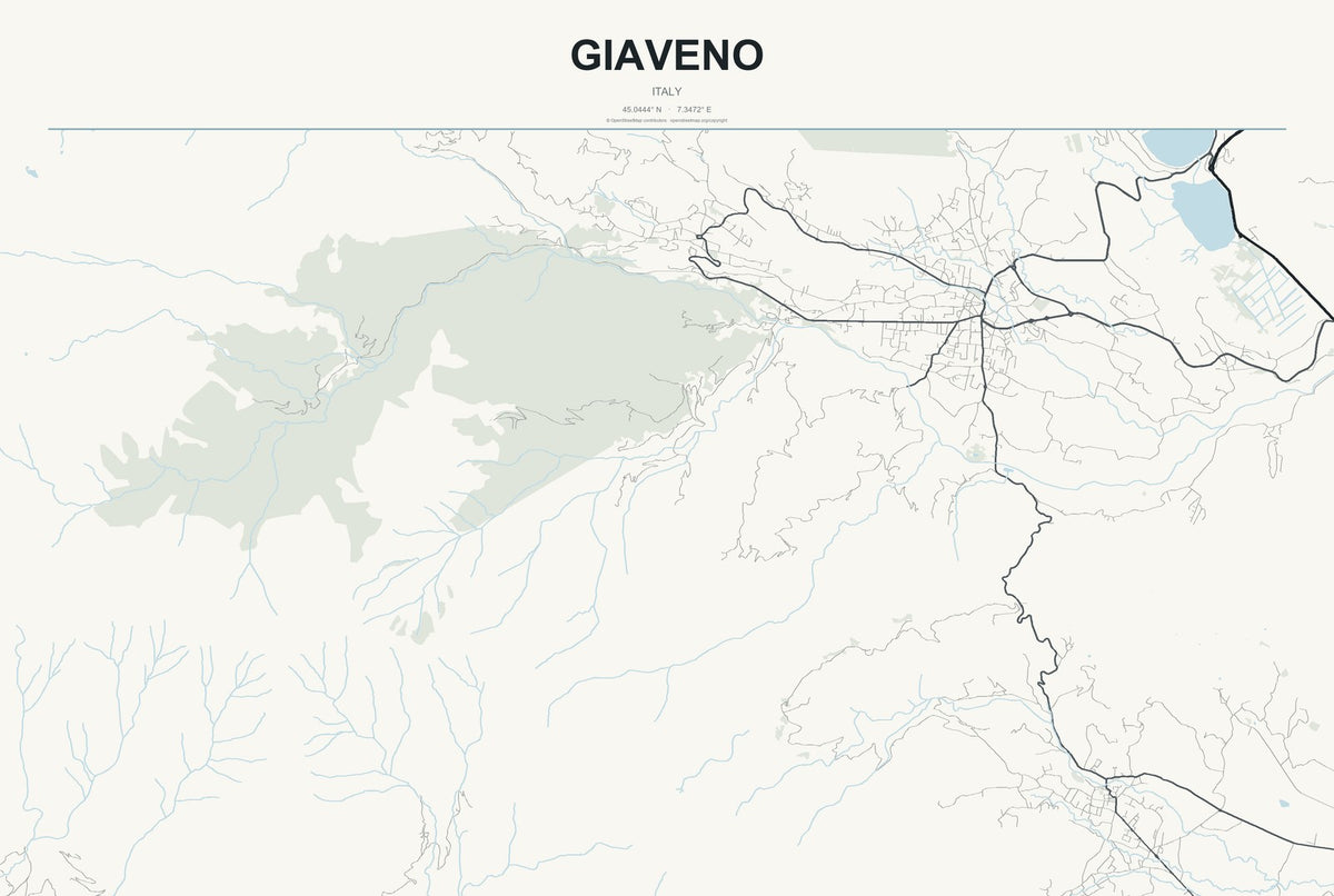 Giaveno, Italy City Map Aluminum Sign in Headline Atlas style