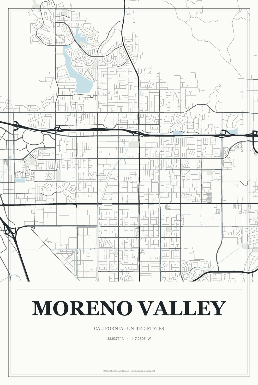 Moreno Valley, California City Map Aluminum Sign in Gallery Air style