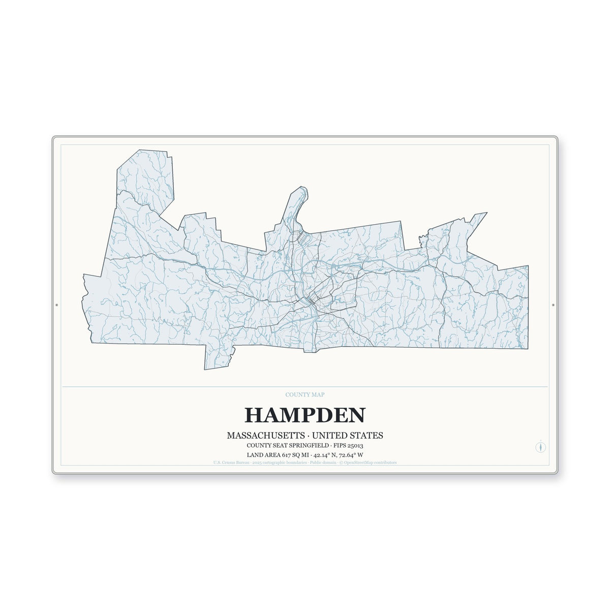 Hampden County, Massachusetts Map Aluminum Sign in Gallery Air style