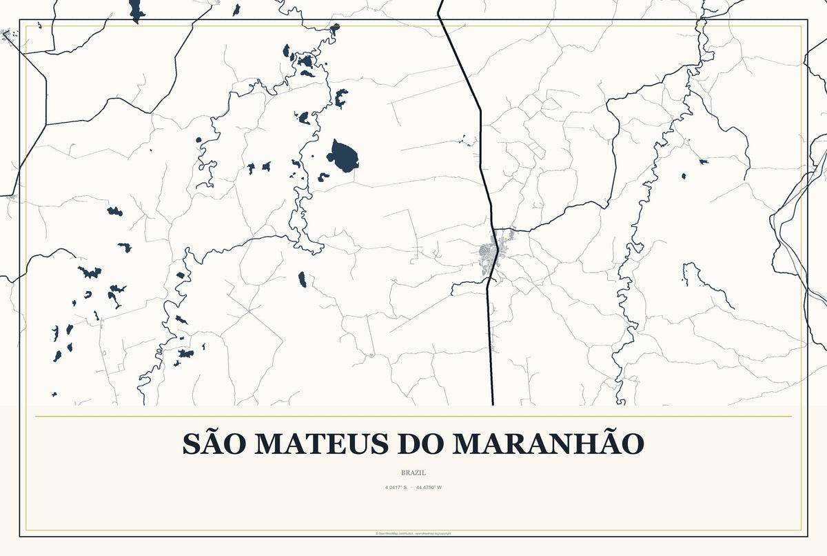 São Mateus do Maranhão, Brazil City Map Aluminum Sign in Citrine Modern style