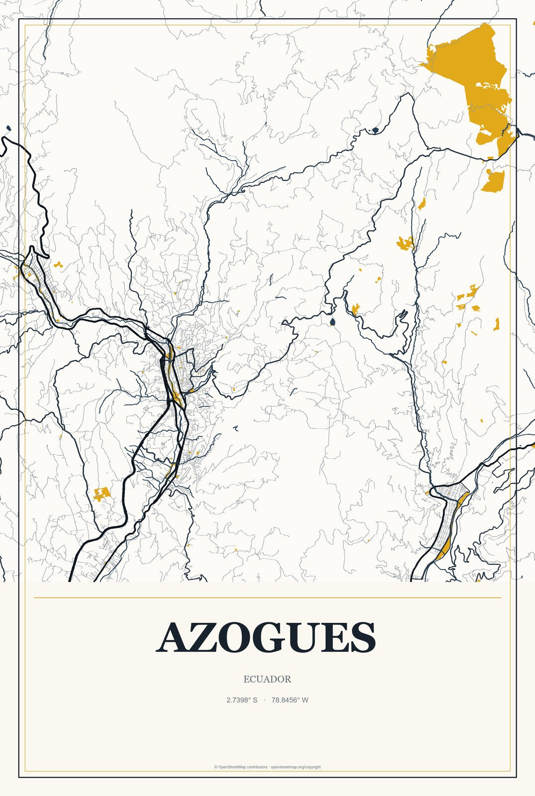 Azogues, Ecuador City Map Aluminum Sign in Citrine Modern style