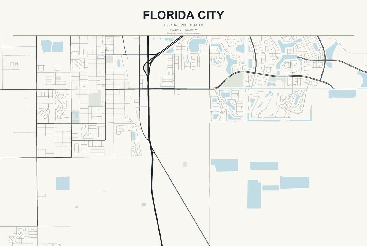 Florida City, Florida City Map Aluminum Sign in Headline Atlas style