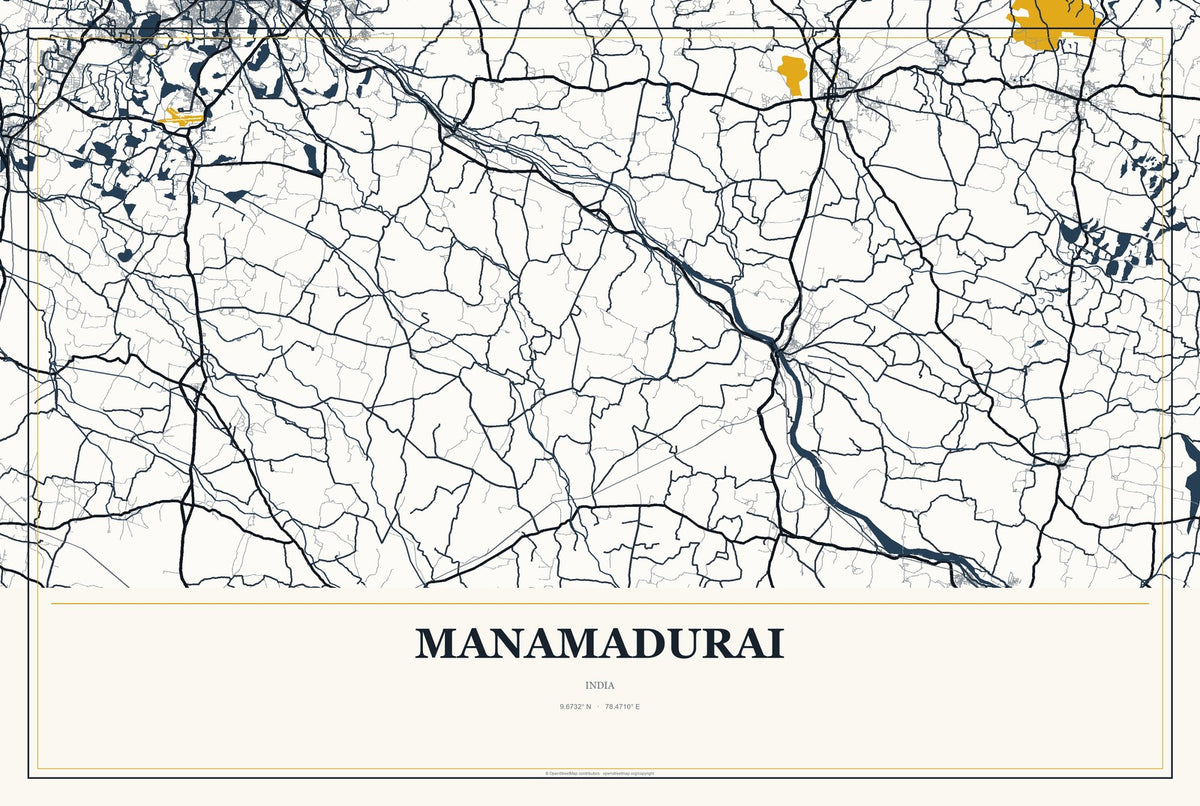 Manamadurai, India City Map Aluminum Sign in Citrine Modern style