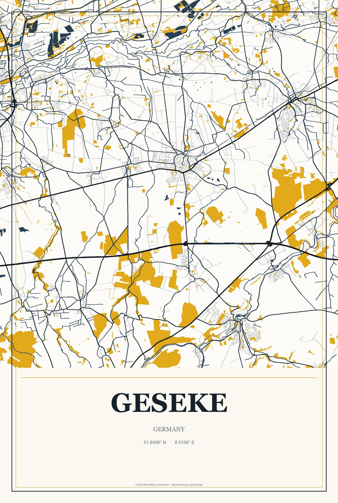 Geseke, Germany City Map Aluminum Sign in Citrine Modern style