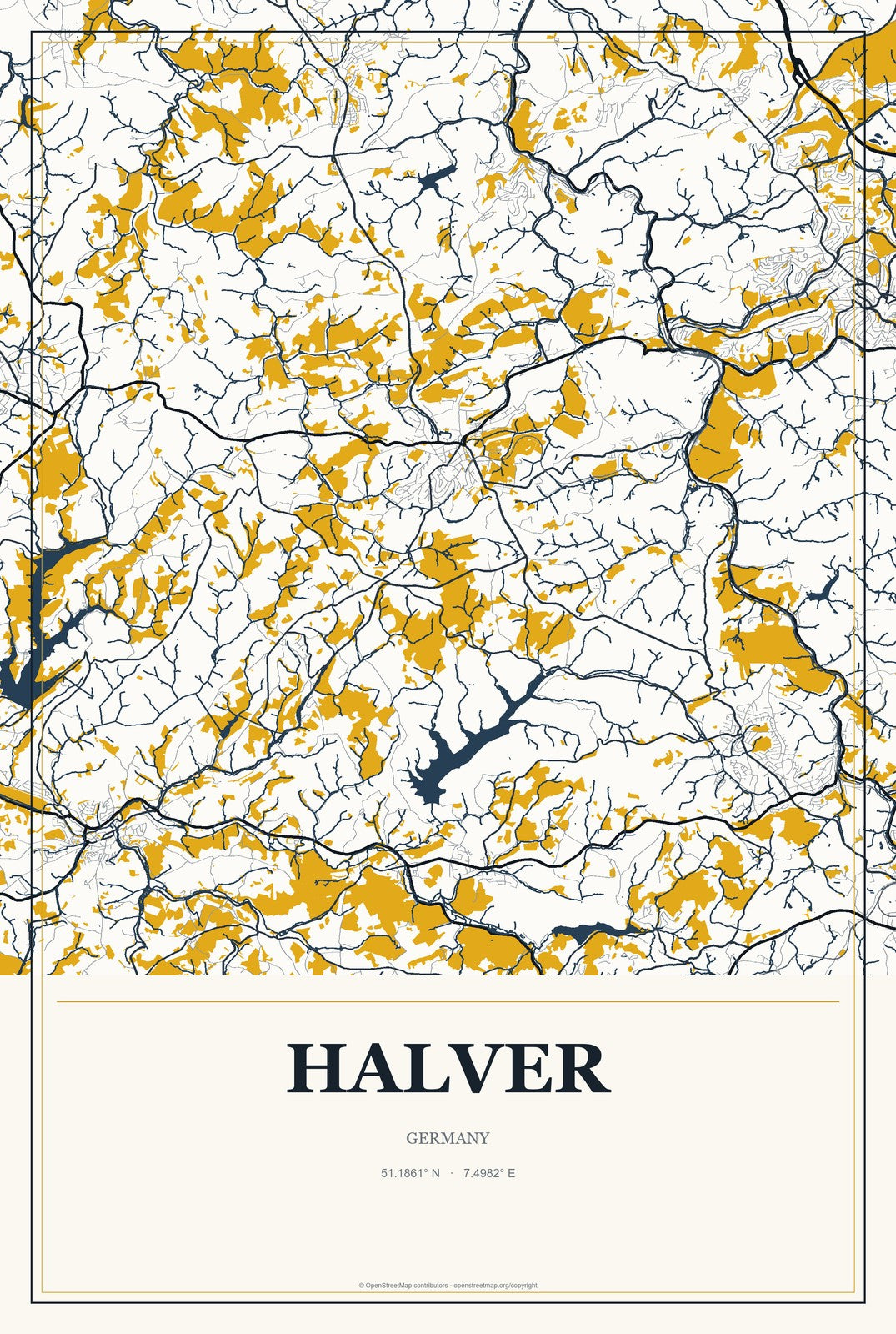 Halver, Germany City Map Aluminum Sign in Citrine Modern style
