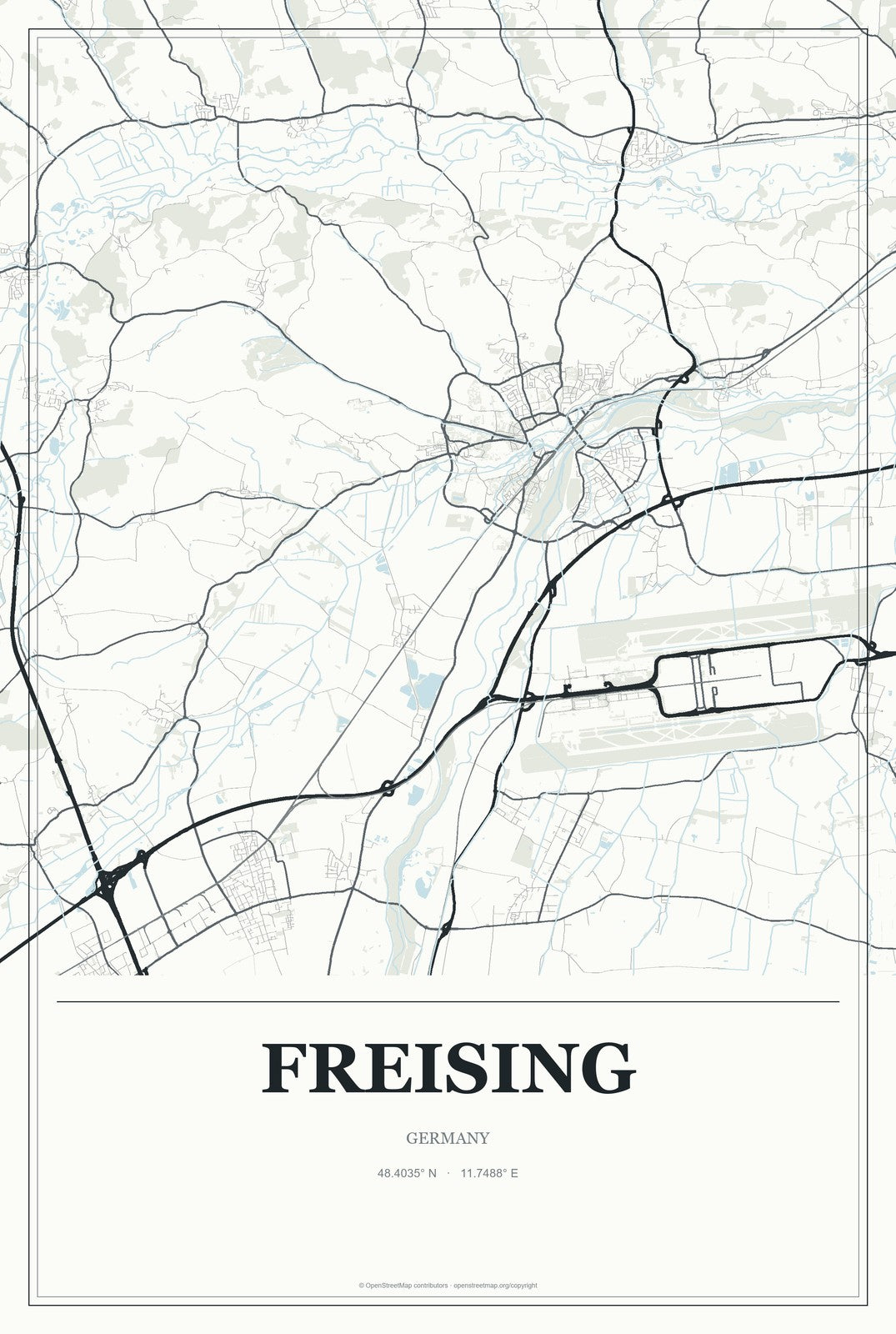 Freising, Germany City Map Aluminum Sign in Gallery Air style