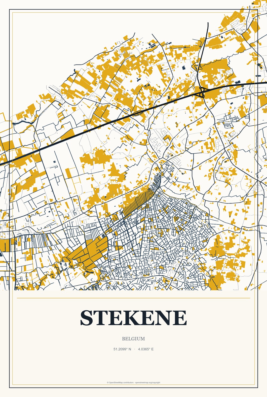 Stekene, Belgium City Map Aluminum Sign in Citrine Modern style