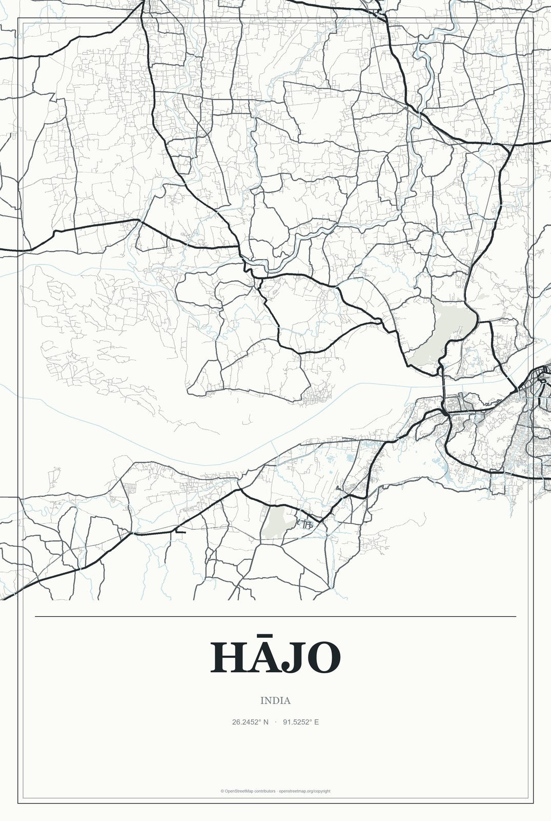 Hājo, India City Map Aluminum Sign in Gallery Air style