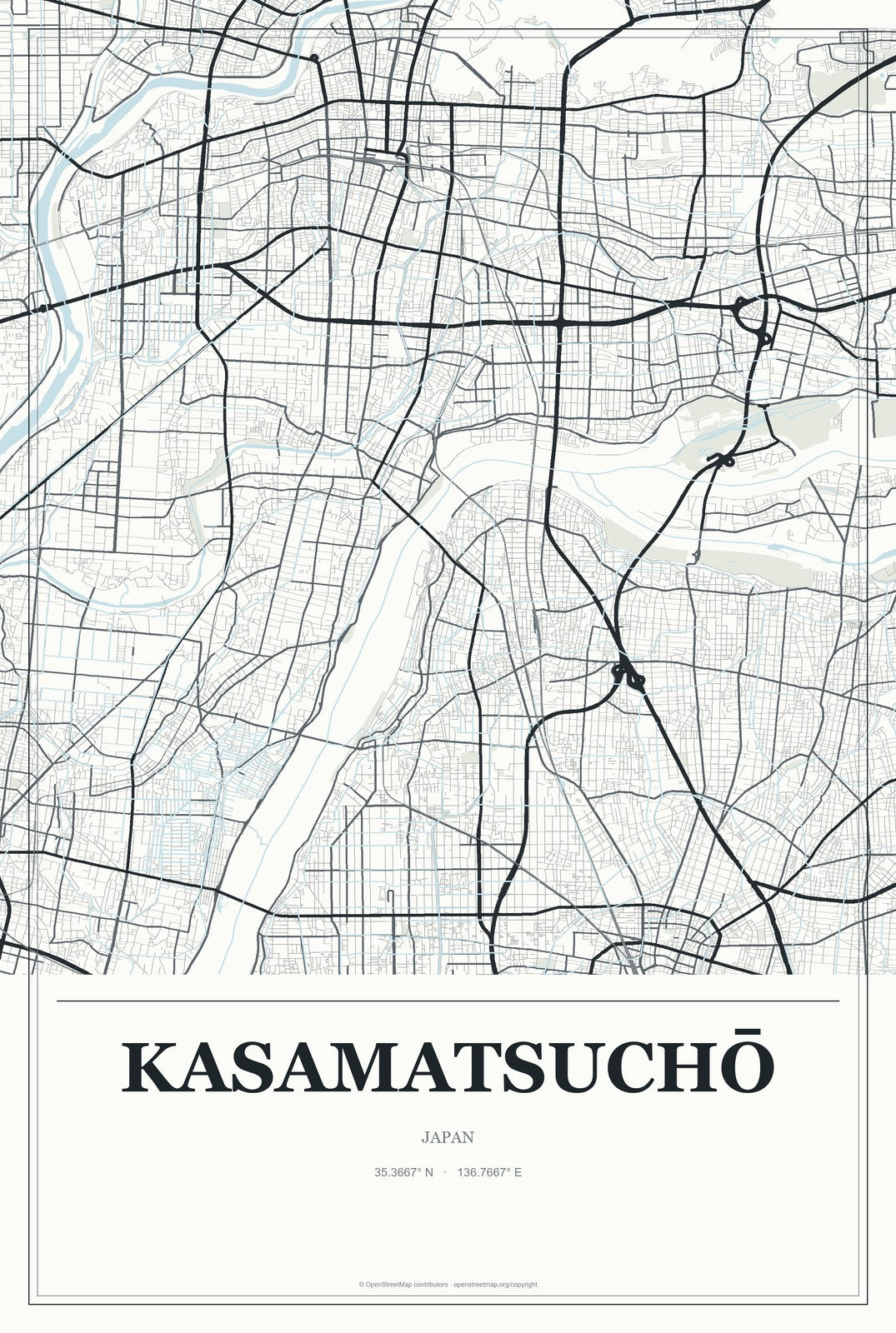 Kasamatsuchō, Japan City Map Aluminum Sign in Gallery Air style