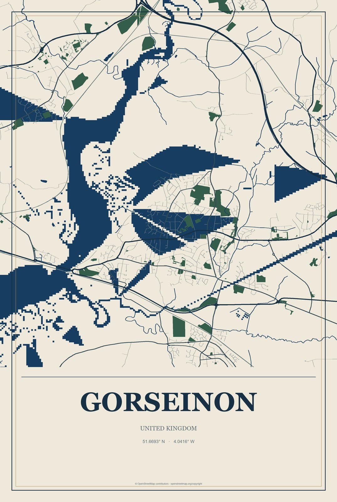 Gorseinon, United Kingdom City Map Aluminum Sign in Coastal Cutout style