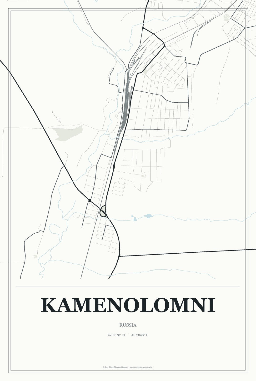 Kamenolomni, Russia City Map Aluminum Sign in Gallery Air style