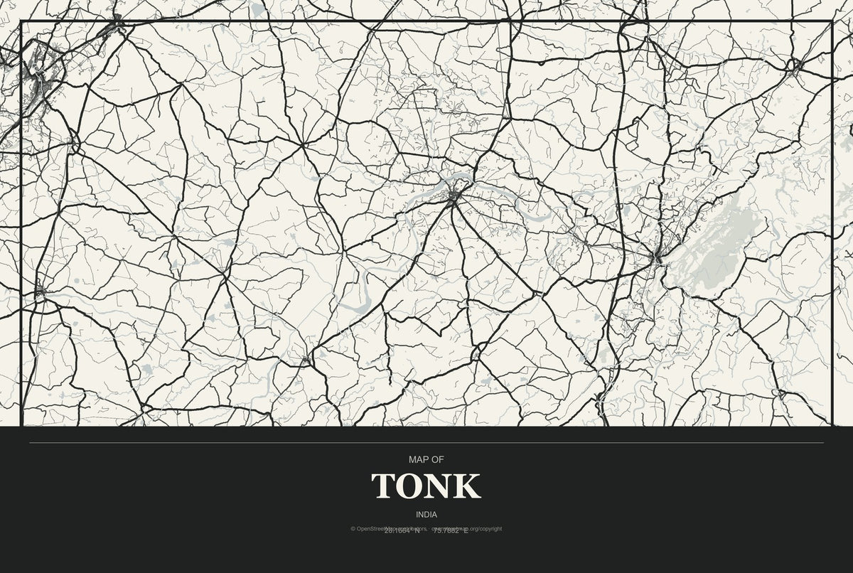 Tonk, India City Map Aluminum Sign in Museum Plaque style