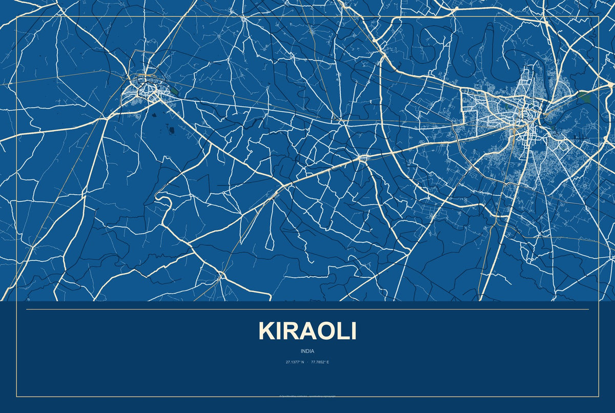 Kiraoli, India City Map Aluminum Sign in Harbor Cobalt style