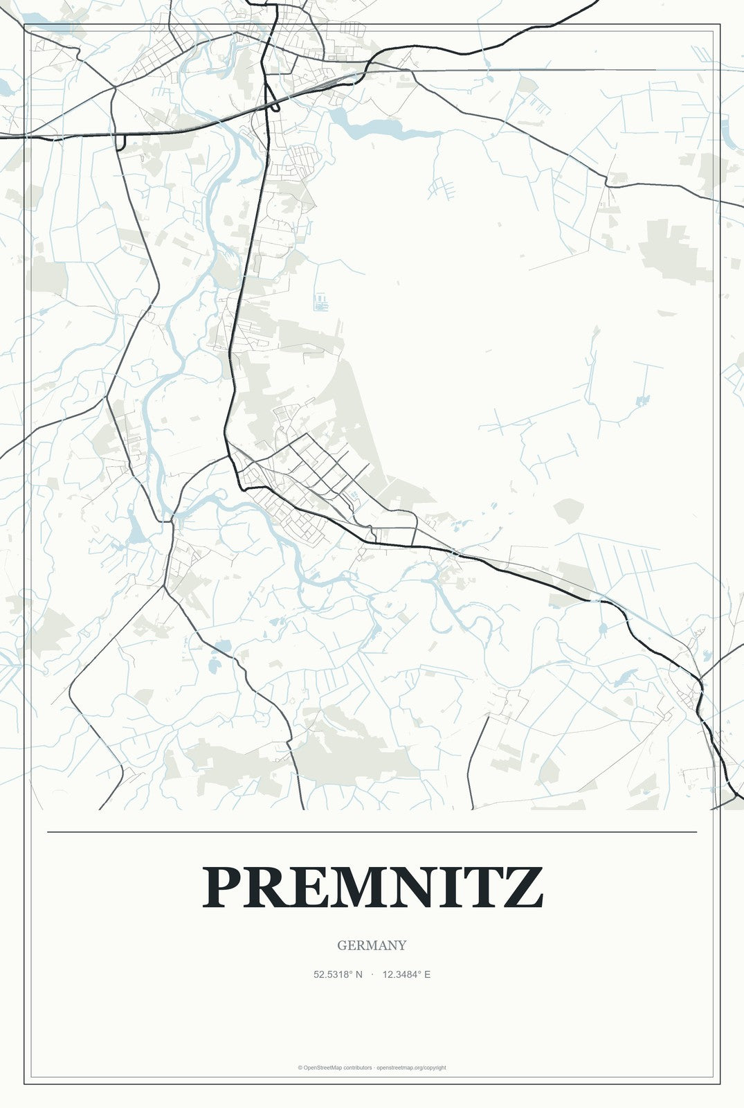 Premnitz, Germany City Map Aluminum Sign in Gallery Air style
