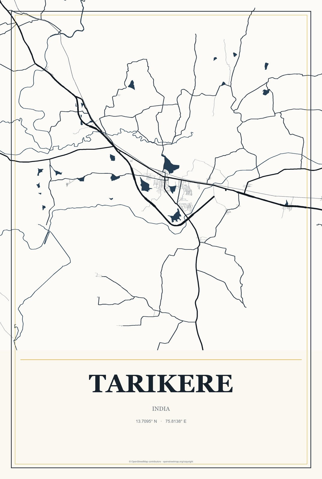 Tarikere, India City Map Aluminum Sign in Citrine Modern style