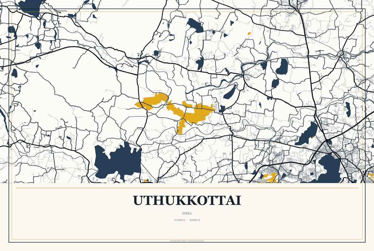 Uthukkottai, India City Map Aluminum Sign in Citrine Modern style