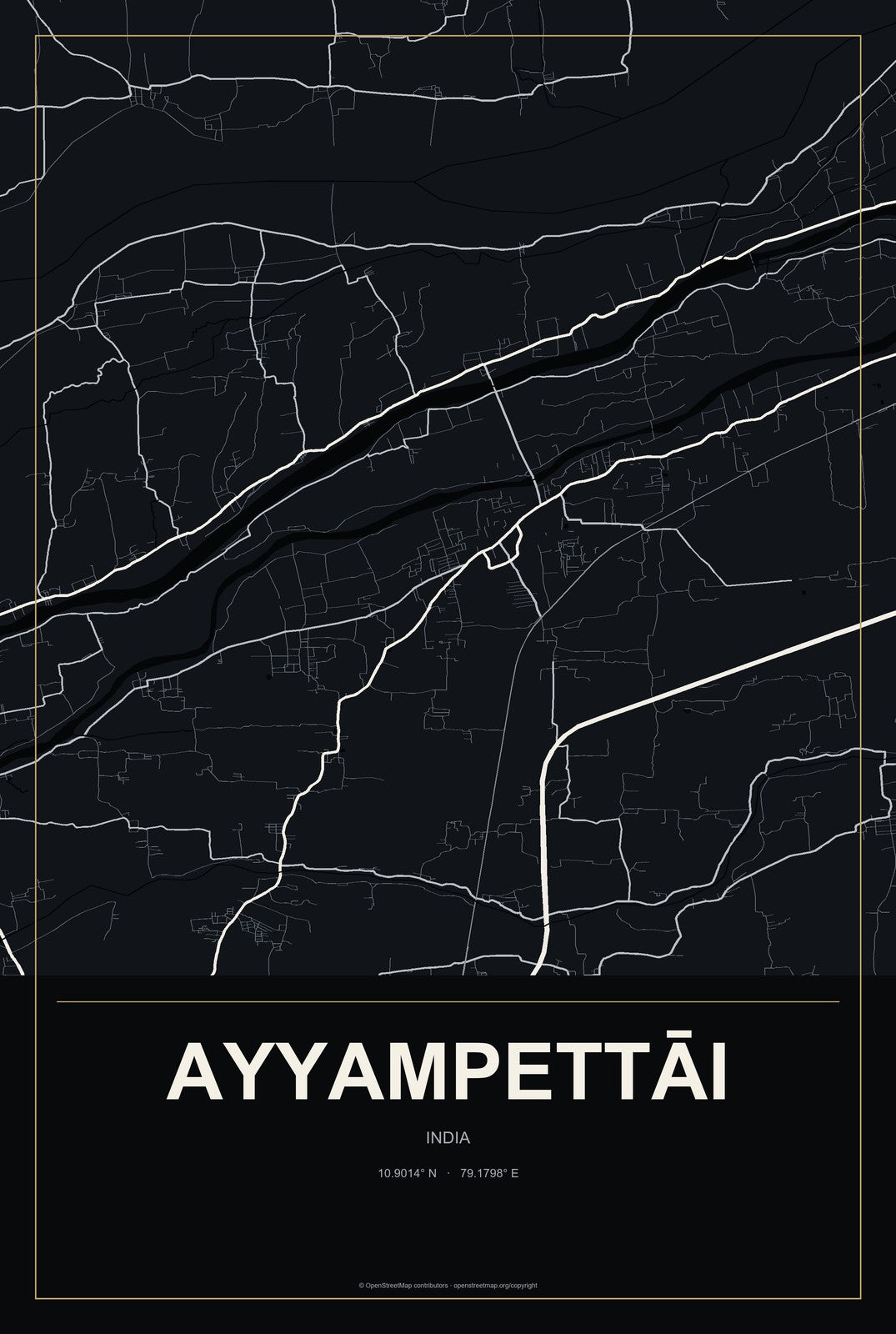 Ayyampettāi, India City Map Aluminum Sign in Metropolitan Noir style