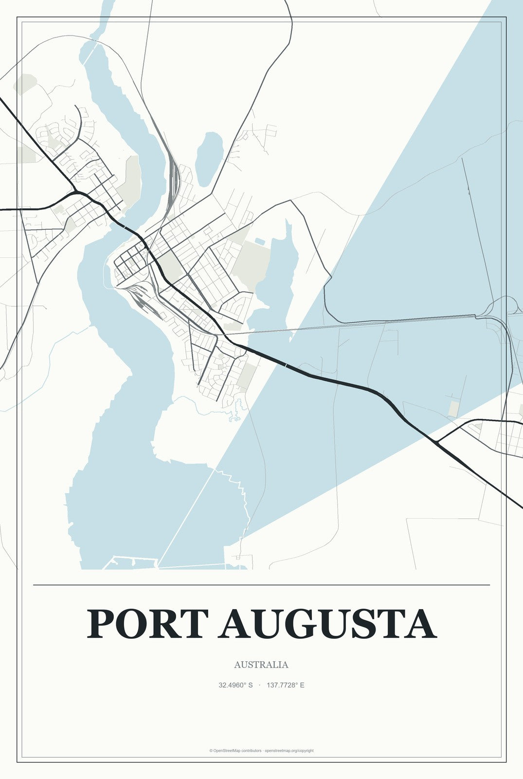 Port Augusta, Australia City Map Aluminum Sign in Gallery Air style