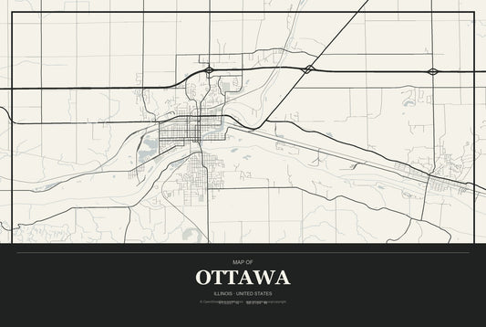 Ottawa, Illinois City Map Aluminum Sign in Museum Plaque style