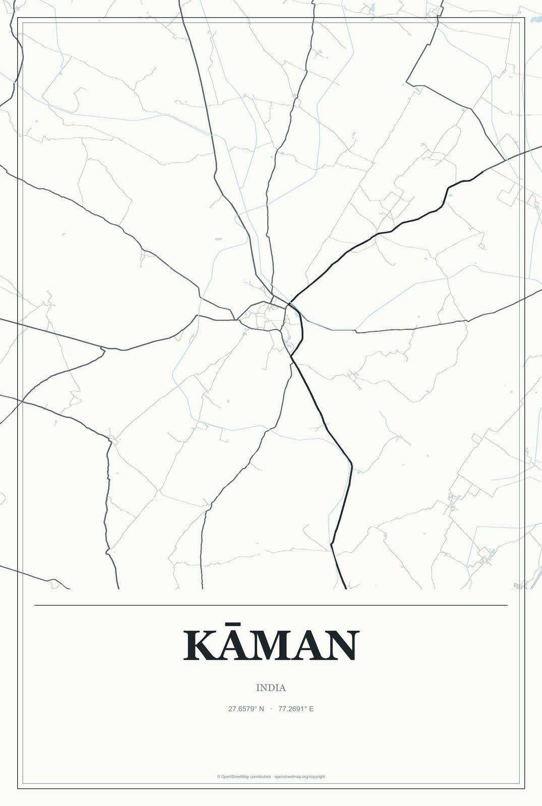 Kāman, India City Map Aluminum Sign in Gallery Air style