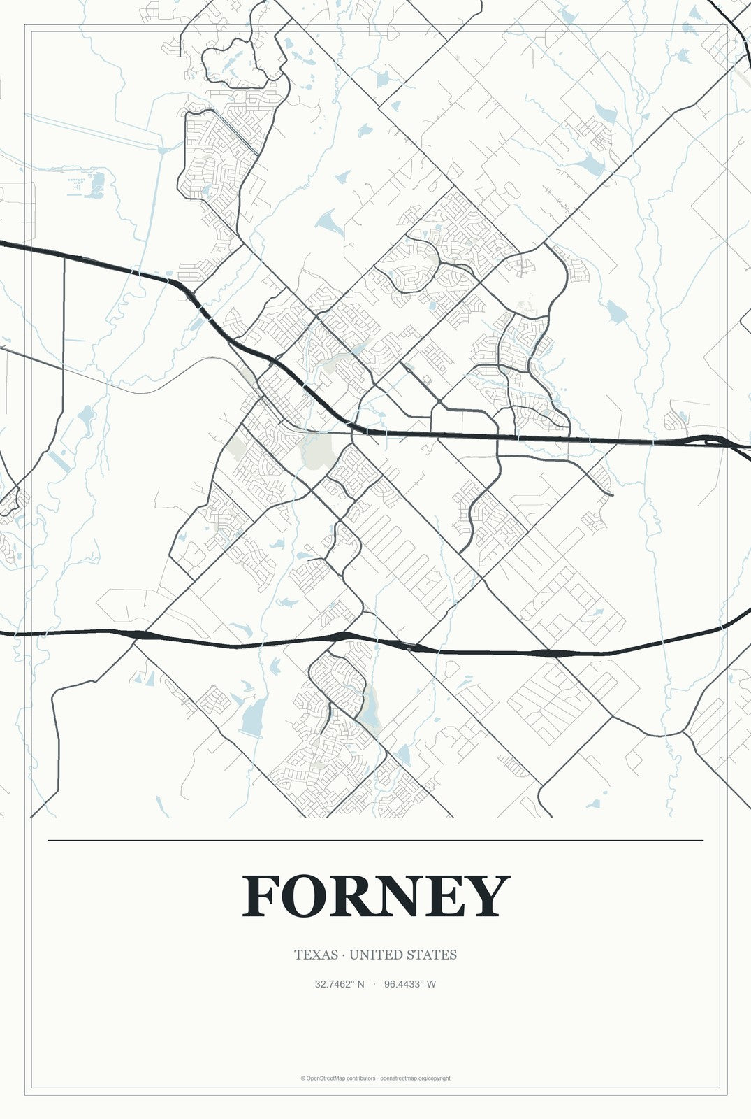 Forney, Texas City Map Aluminum Sign in Gallery Air style