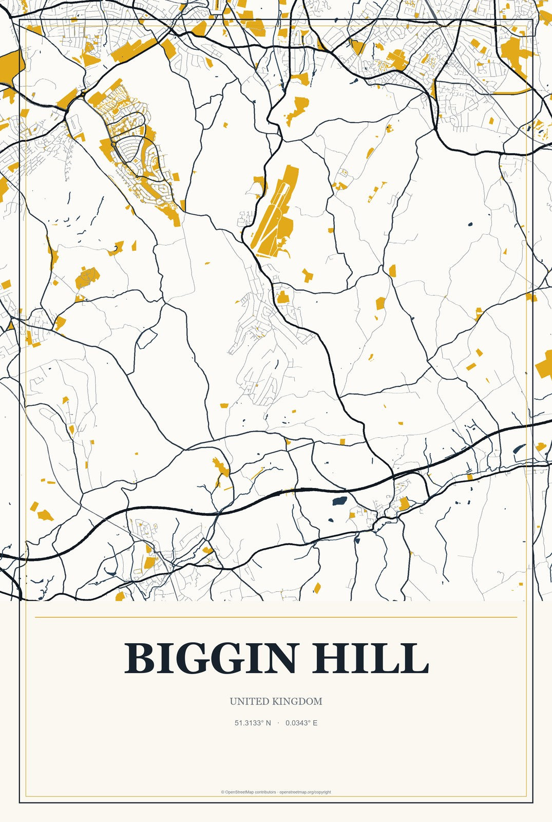 Biggin Hill, United Kingdom City Map Aluminum Sign in Citrine Modern style