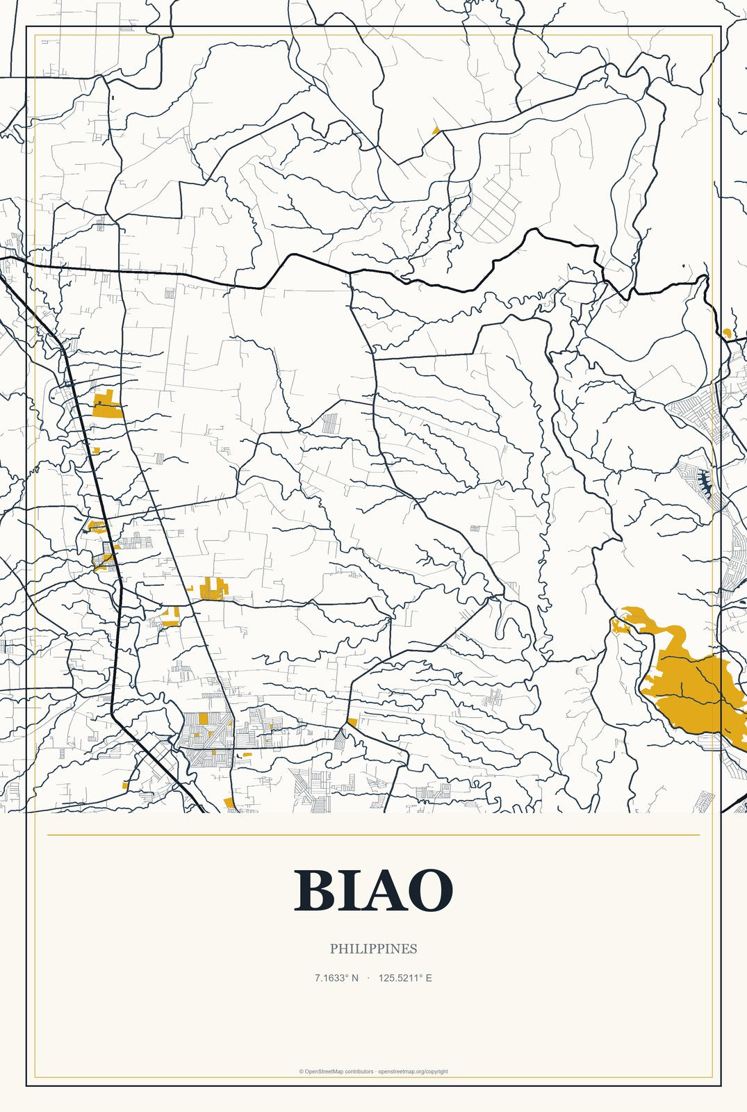 Biao, Philippines City Map Aluminum Sign in Citrine Modern style