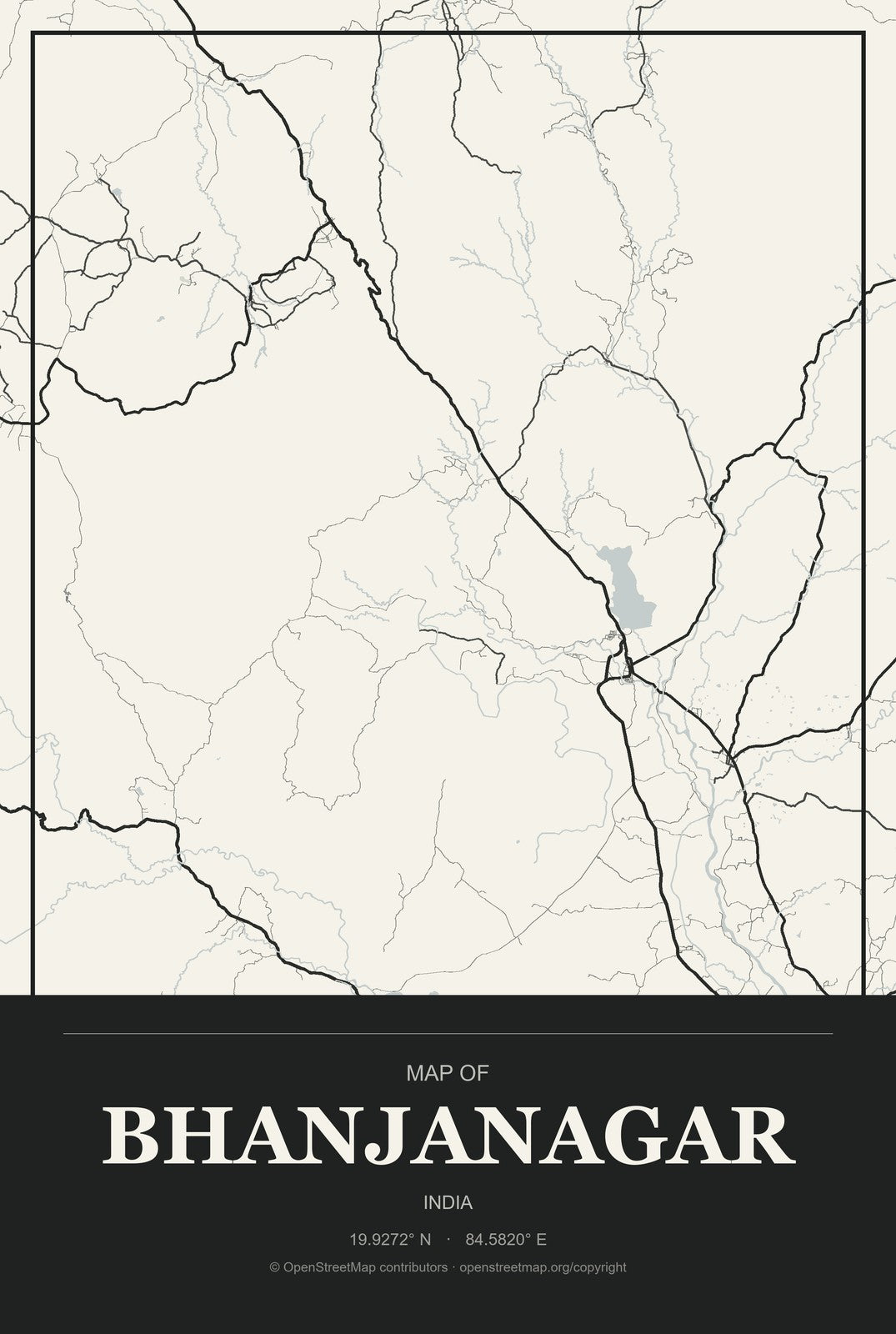 Bhanjanagar, India City Map Aluminum Sign in Museum Plaque style