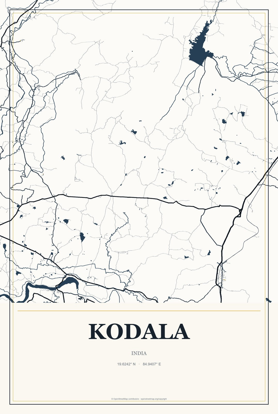 Kodala, India City Map Aluminum Sign in Citrine Modern style