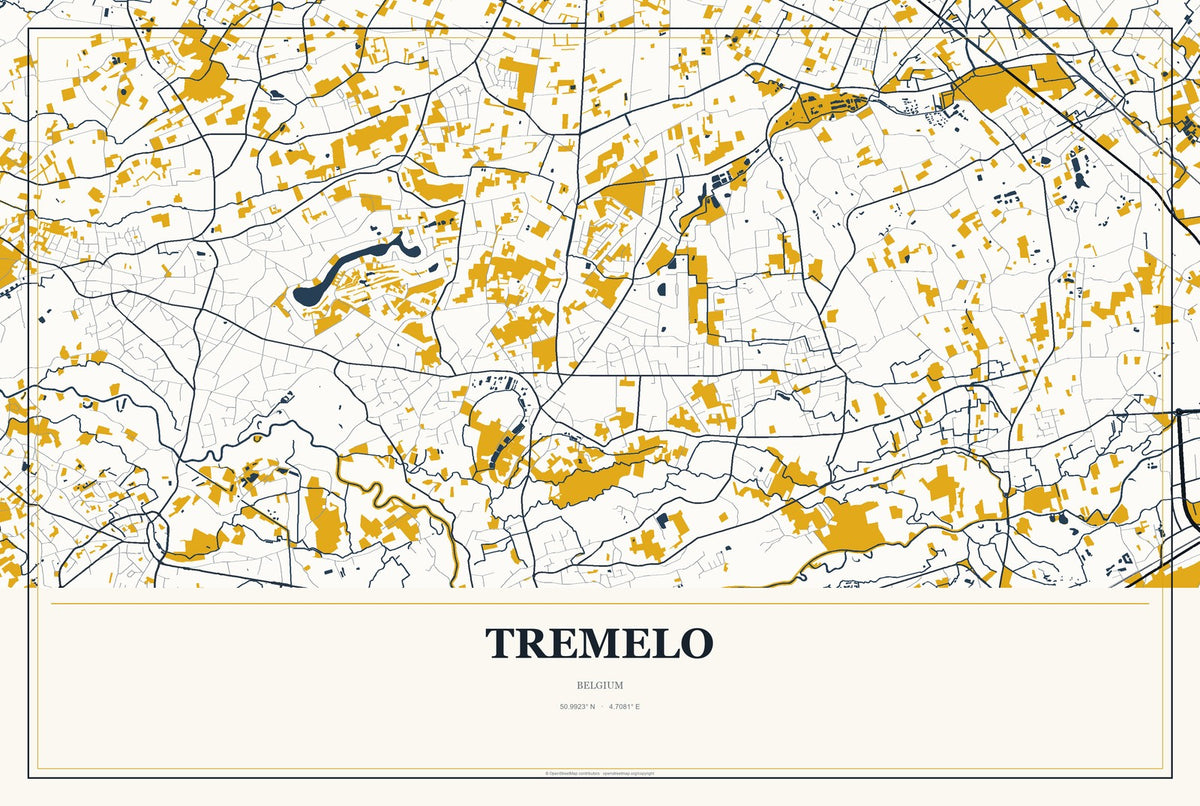 Tremelo, Belgium City Map Aluminum Sign in Citrine Modern style
