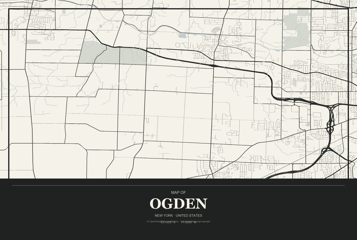 Ogden, New York City Map Aluminum Sign in Museum Plaque style