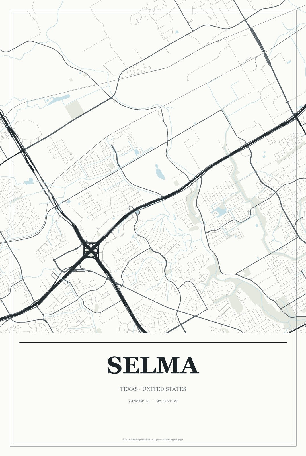 Selma, Texas City Map Aluminum Sign in Gallery Air style