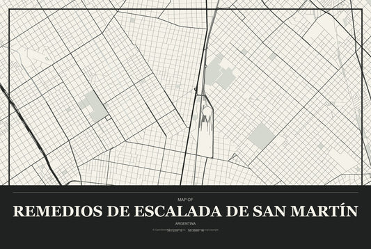 Remedios de Escalada de San Martín, Argentina City Map Aluminum Sign in Museum Plaque style