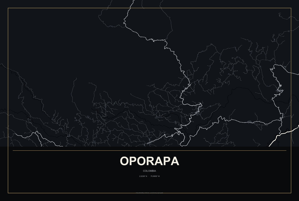 Oporapa, Colombia City Map Aluminum Sign in Metropolitan Noir style