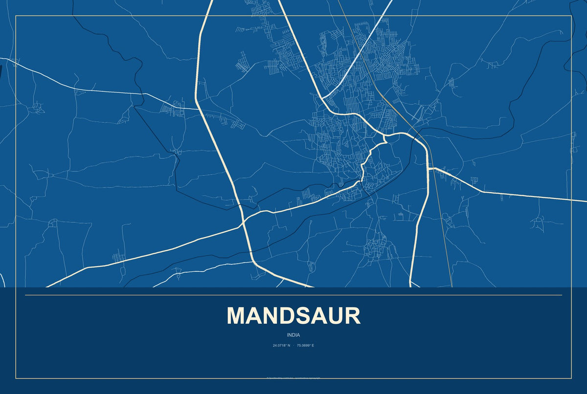 Mandsaur, India City Map Aluminum Sign in Harbor Cobalt style