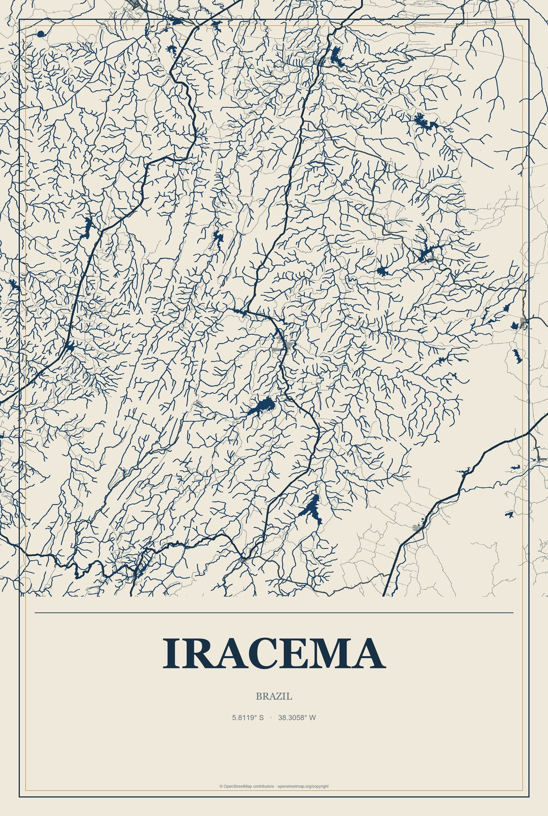 Iracema, Roraima, Brazil City Map Aluminum Sign in Coastal Cutout style