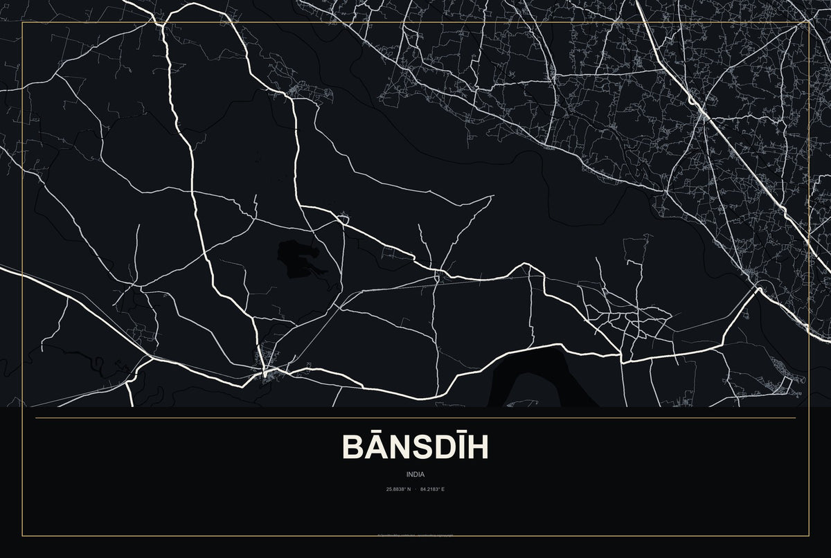 Bānsdīh, India City Map Aluminum Sign in Metropolitan Noir style