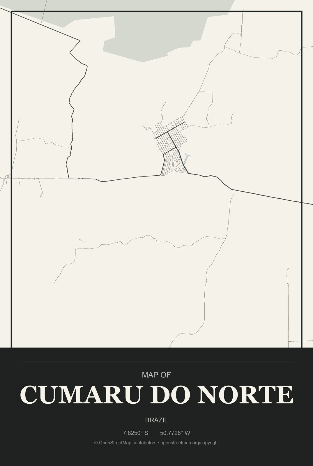 Cumaru do Norte, Brazil City Map Aluminum Sign in Museum Plaque style