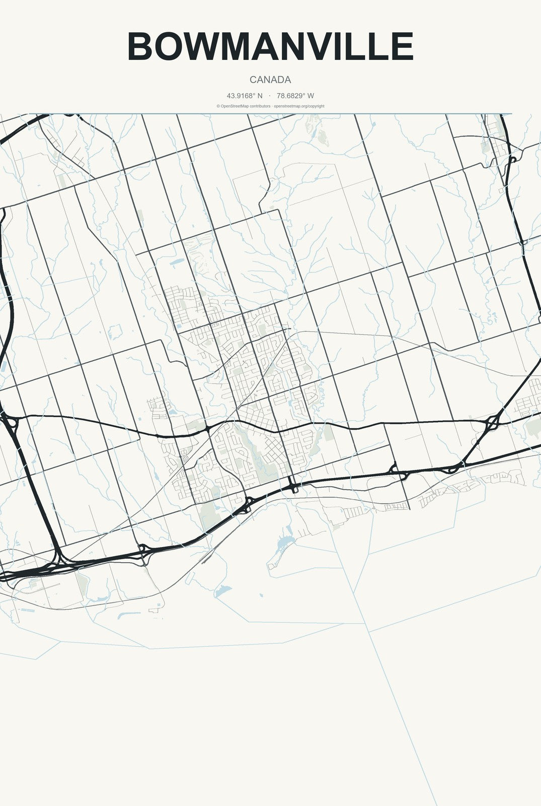 Bowmanville, Canada City Map Aluminum Sign in Headline Atlas style