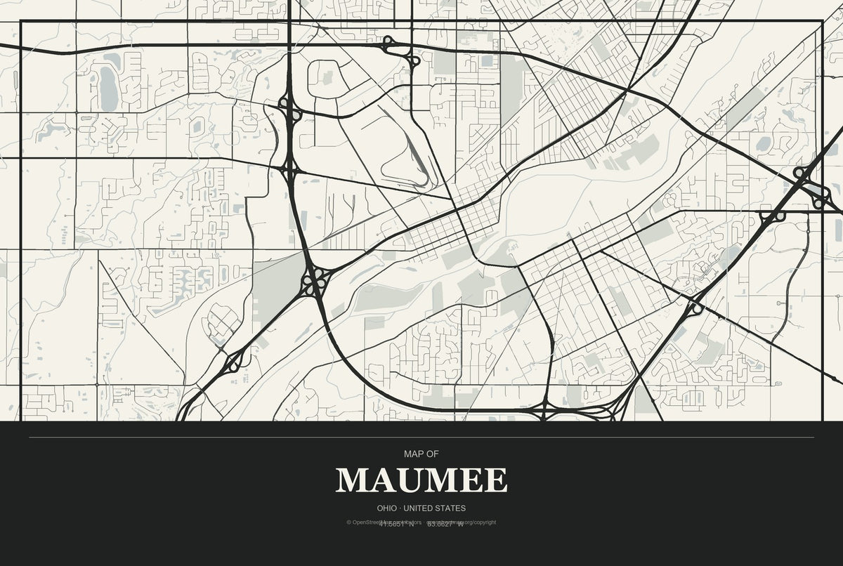 Maumee, Ohio City Map Aluminum Sign in Museum Plaque style