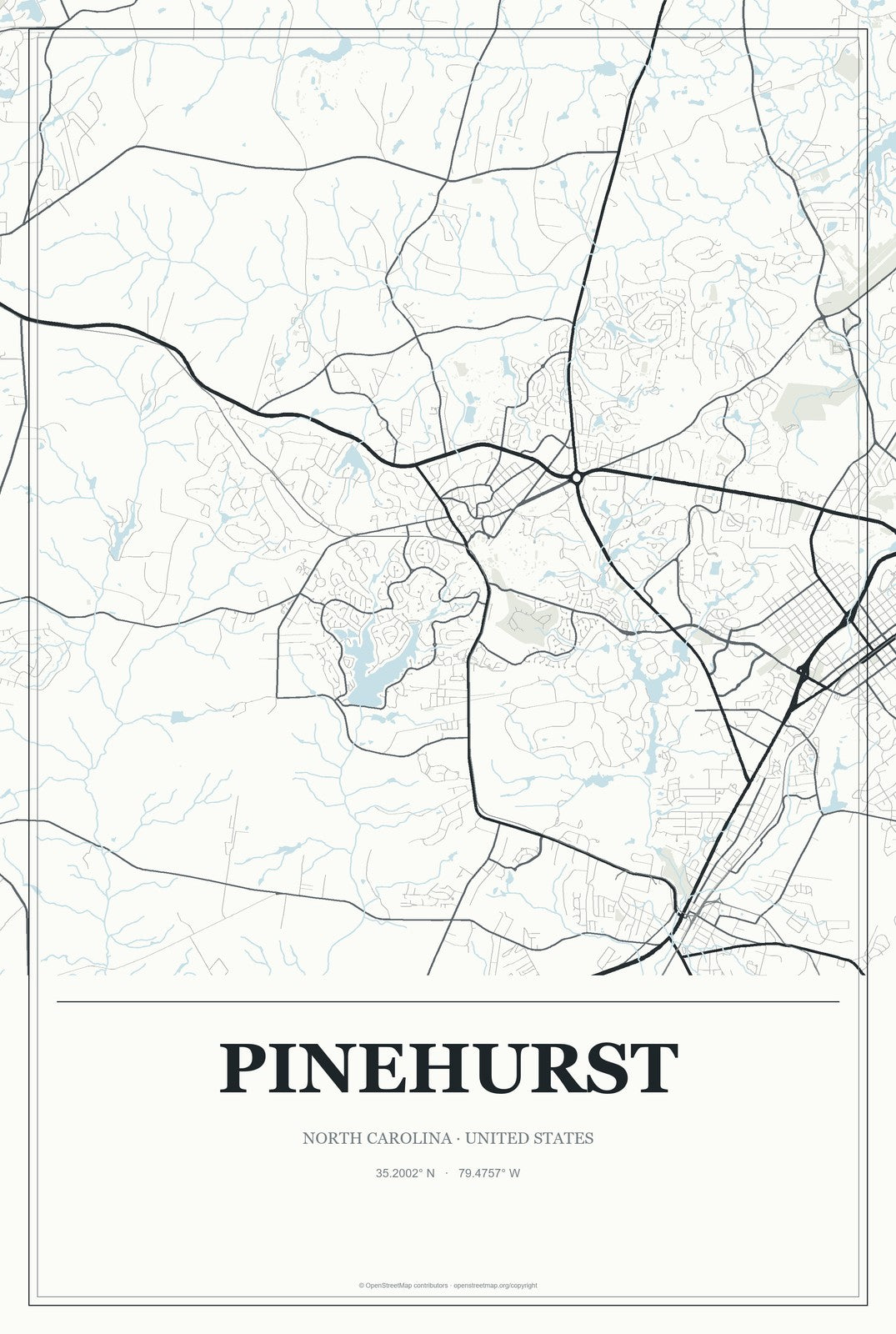 Pinehurst, North Carolina City Map Aluminum Sign in Gallery Air style