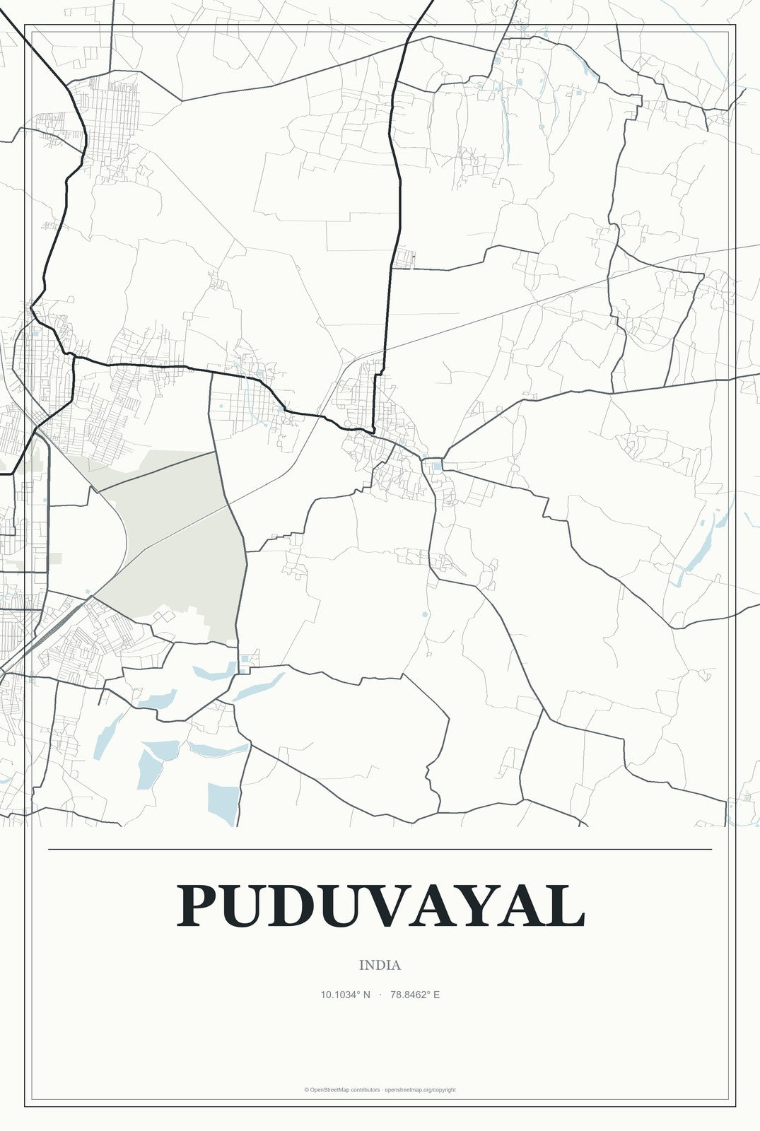 Puduvayal, India City Map Aluminum Sign in Gallery Air style