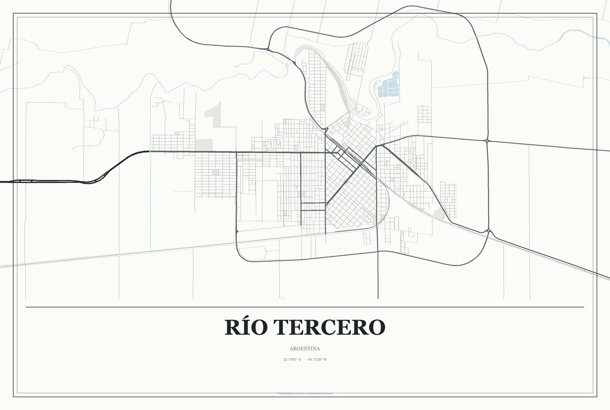 Río Tercero, Argentina City Map Aluminum Sign in Gallery Air style