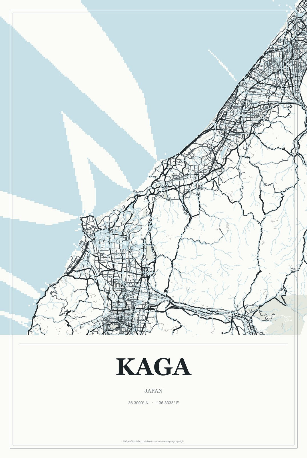 Kaga, Japan City Map Aluminum Sign in Gallery Air style