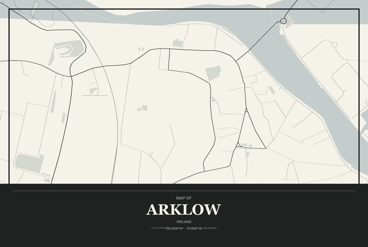 Arklow, Ireland City Map Aluminum Sign in Museum Plaque style