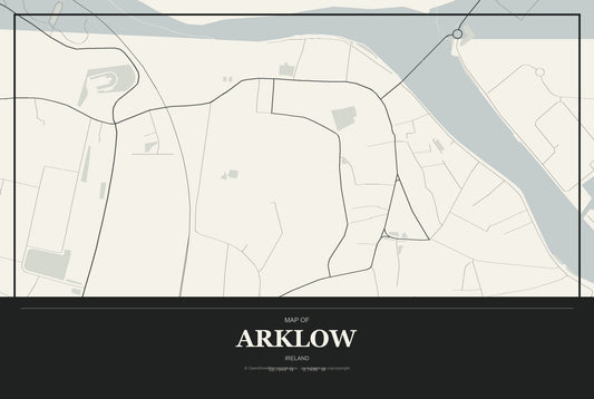 Arklow, Ireland City Map Aluminum Sign in Museum Plaque style