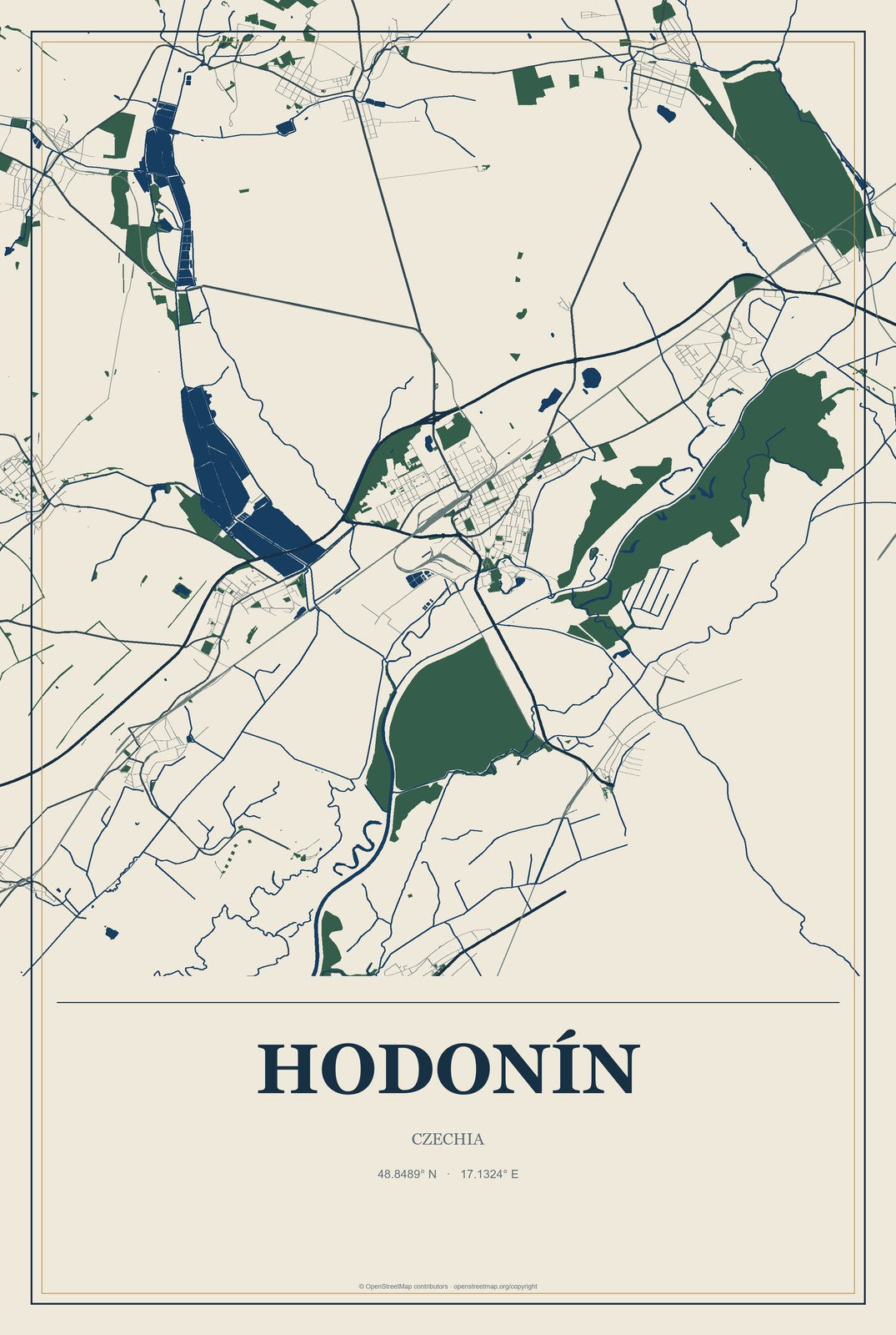 Hodonín, Czechia City Map Aluminum Sign in Coastal Cutout style