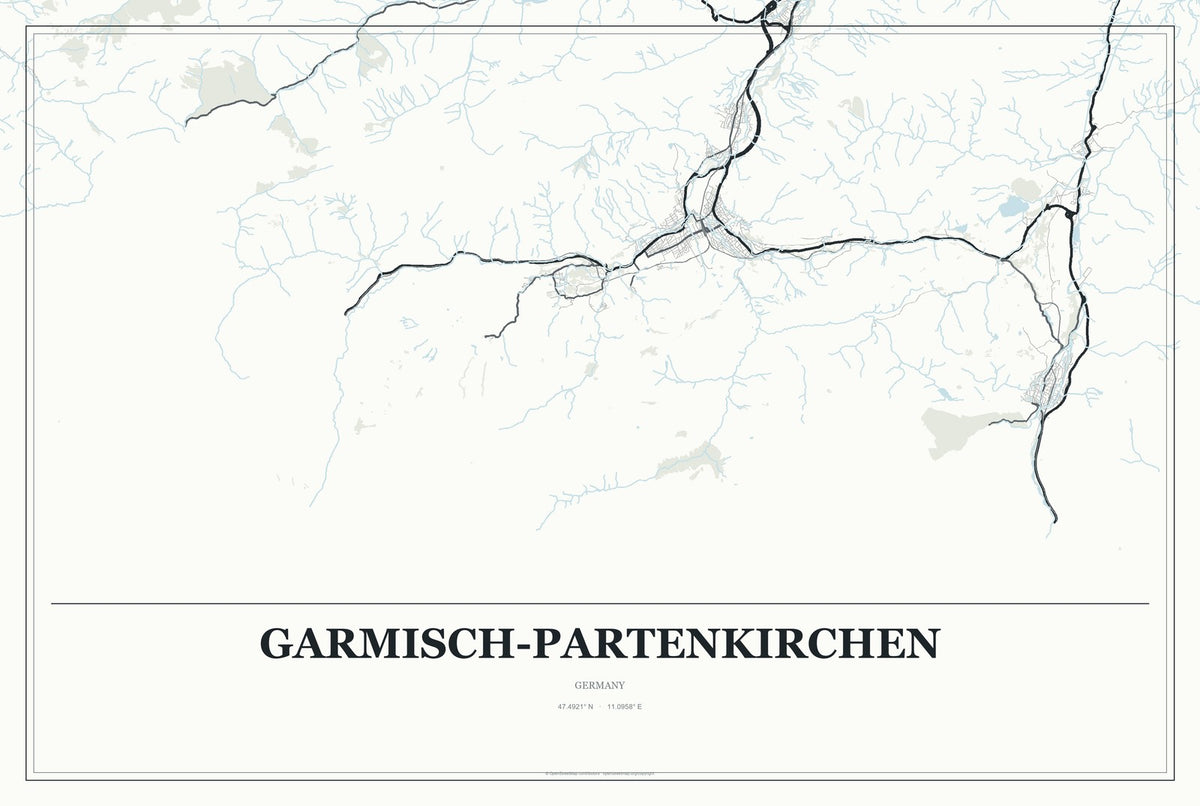 Garmisch-Partenkirchen, Germany City Map Aluminum Sign in Gallery Air style