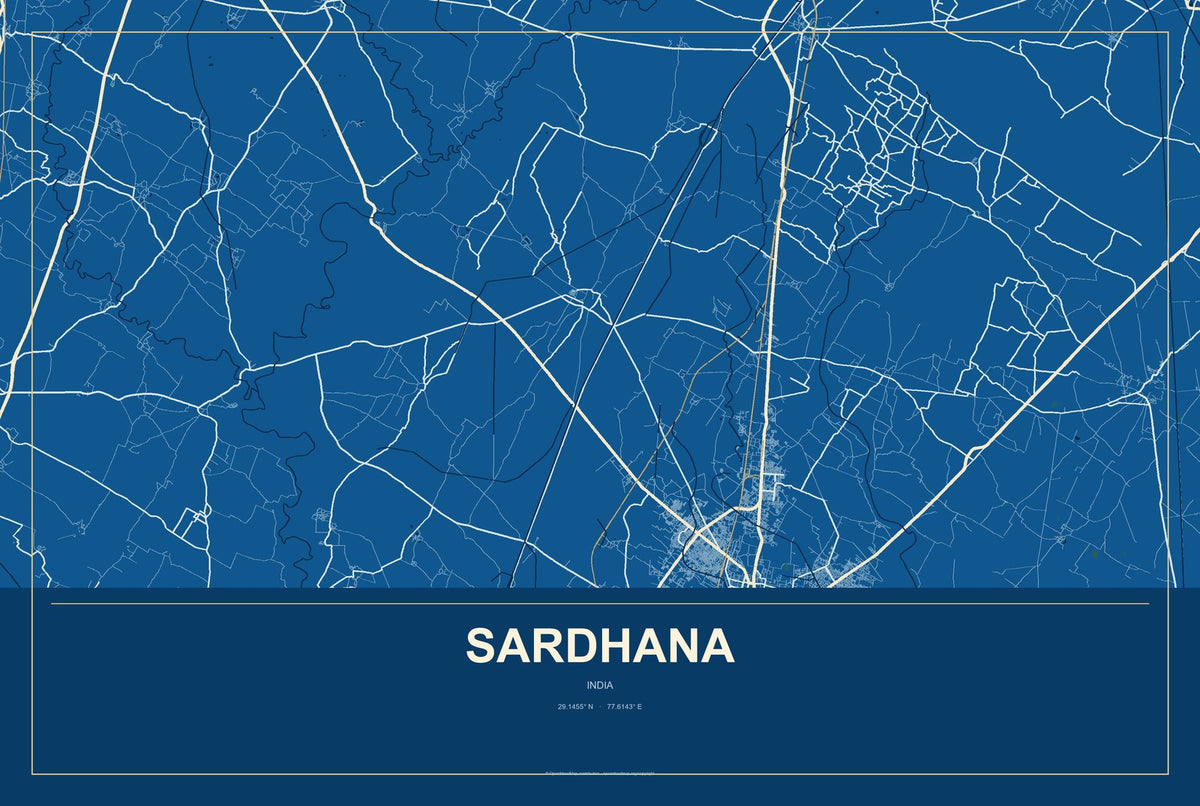 Sardhana, India City Map Aluminum Sign in Harbor Cobalt style