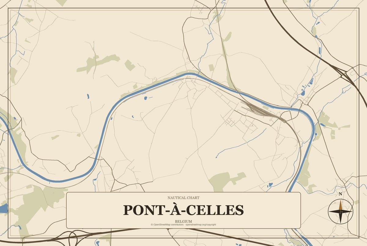 Pont-à-Celles, Belgium City Map Aluminum Sign in Heritage Nautical style